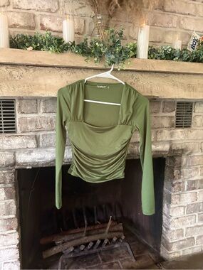 Abercrombie & Fitch Olive Green Long Sleeve Ruched Scoop Top